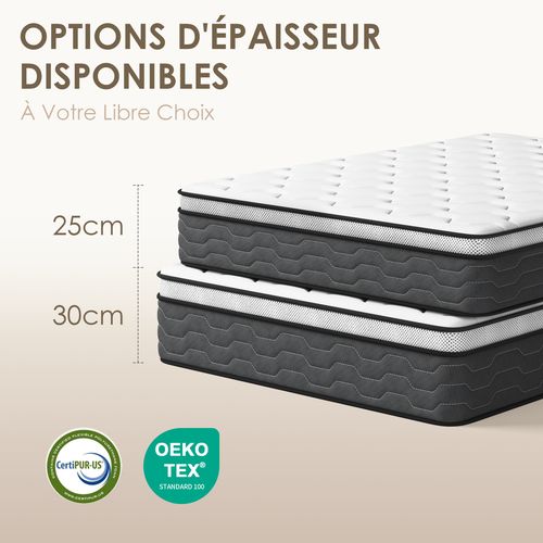 Matelas Ressorts 140x190 Cm, 30 Cm Épaisseur, Confort, 7 Zones Ergonomique