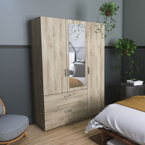 Armoire 3 portes 2 tiroirs L.134 cm READY imitation chêne kronberg