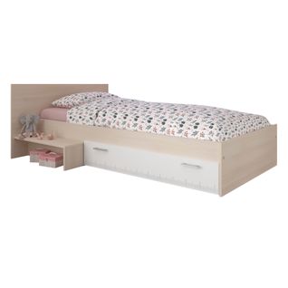 Lit 90x190 LOAN tiroir imitation Acacia clair et blanc