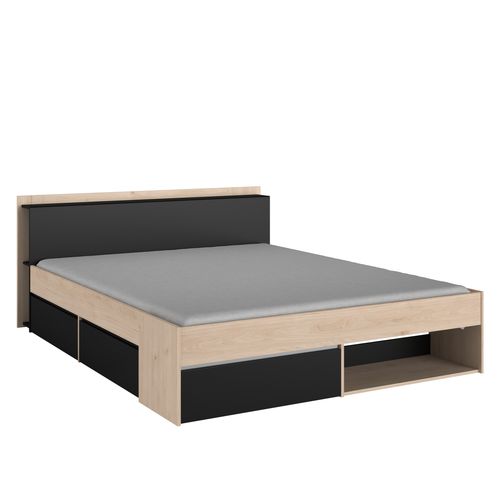 Lit 160x200 cm avec rangements PUZZLE imitation chêne et noir