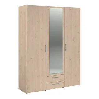 Armoire 3 portes 2 tiroirs avec miroir DAILY imitation chêne
