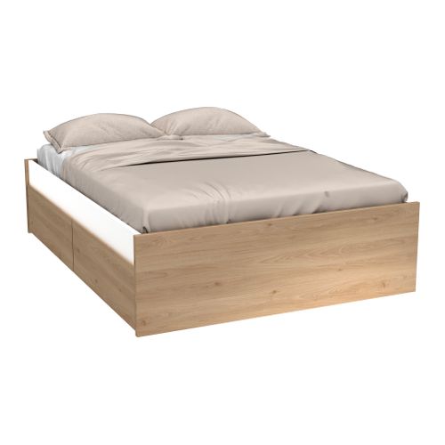 Lit 140x190 cm 4 tiroirs AMBRE imitation chêne et blanc