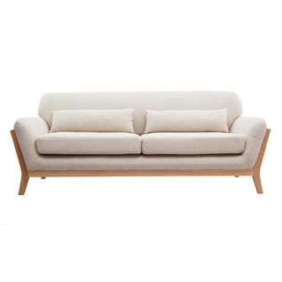 Canapé Scandinave 3 Places En Tissu Beige Et Bois Clair Yoko