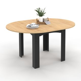 Table à Manger Extensible Ronde Dona 4-8 Personnes Noire Plateau Façon Hêtre 110-150 Cm