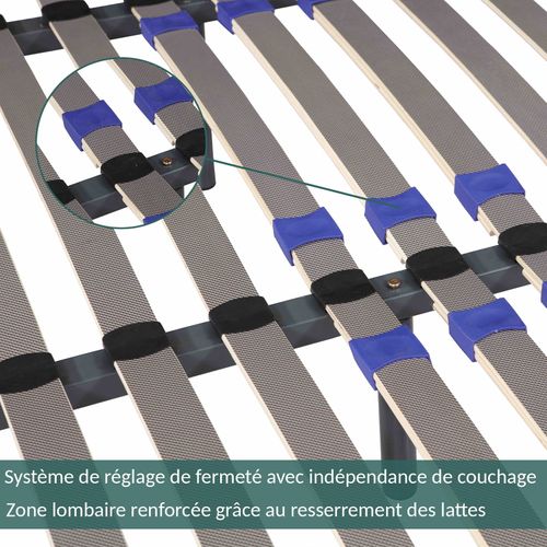 Sommier 140x190 Cm Confortflex - Cadre à Lattes Effet Carbone Réglables - 7 Pieds Inclus