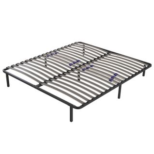 Sommier 140x190 Cm Confortflex - Cadre à Lattes Effet Carbone Réglables - 7 Pieds Inclus
