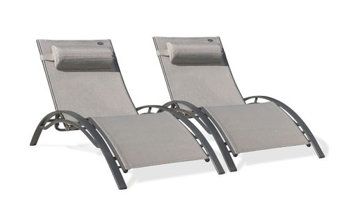 Lot De 2 Bains De Soleil Cl76 Aluminium Et Textilène Gris - Cl76