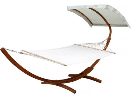 Hamac Bois "dallas Xl" - Avec Toile En Coton Et Auvent - Ecru