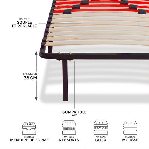 Kit Cadre à Lattes Morphologiques avec pieds - 140x190 cm - Zones De Confort