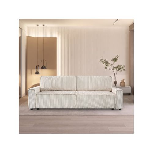 Canapé Convertible En Velours Côtelé "montaigne" -3 Places - Beige