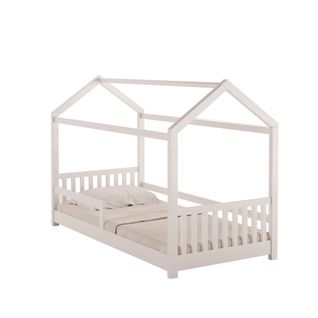 Lit cabane 90x190 cm avec sommier HUTTY blanc en pin massif