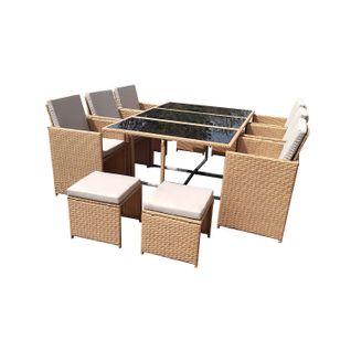 Florida - Salon De Jardin Résine Tressée Naturel 10 Places
