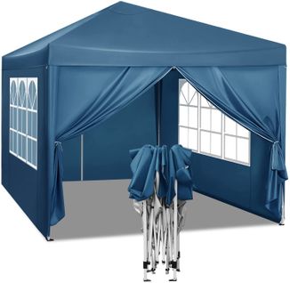 Tonnelle De Jardin Pliable 3x3m - Imperméable - Protection Uv 50+ Hauteur Réglable - Bleu