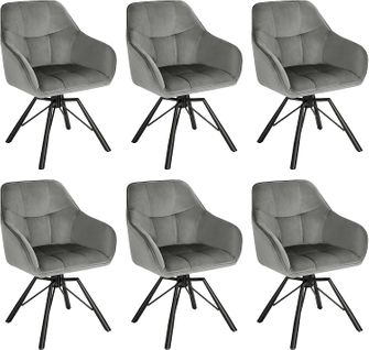 Chaise Pivotante à 360°. Lot De 6. Chaise Salle à Manger Scandinave.en Velours. Gris Foncé