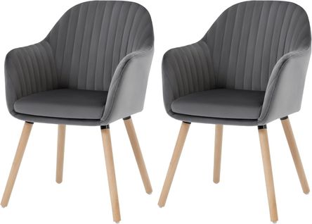2x Chaise De Salle à Manger Pour Cuisine/Salon/Café En Velours + Bois Massif,Gris Foncé