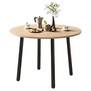 Table à Manger Ronde Pliante 100 Cm, Pieds Métal, Couleur Bois Chêne, Pour 2-4 Personnes