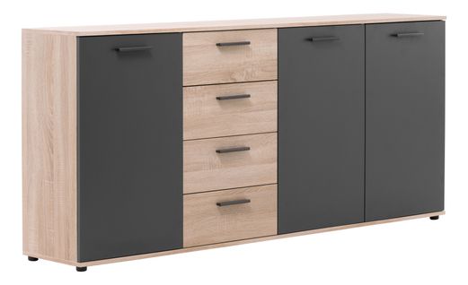 Buffet 3 portes/4 tiroirs TOLEDO décor chêne sonoma/gris
