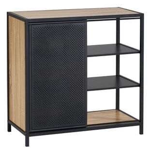 Rangement 1 porte coulissante OSKAR imitation chêne et noir