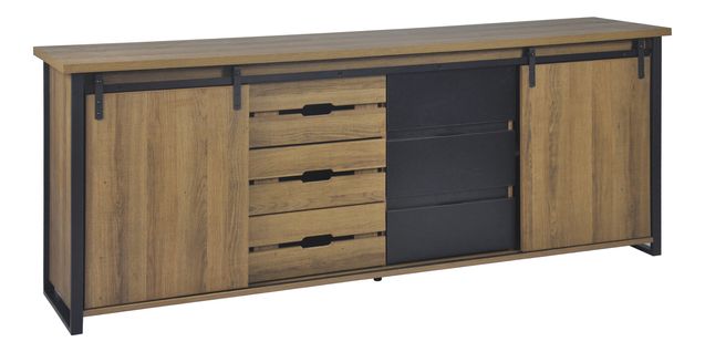 Buffet 2 portes 6 tiroirs CAISSE imitation chêne et noir