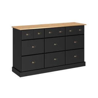 Range-tout 9 tiroirs STANFORD noir et pin