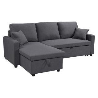 Canapé d'angle convertible méridienne réversible TYRA tissu gris