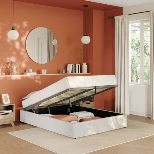 Lit coffre 140x190 cm avec sommier relevable PARMA tissu gris