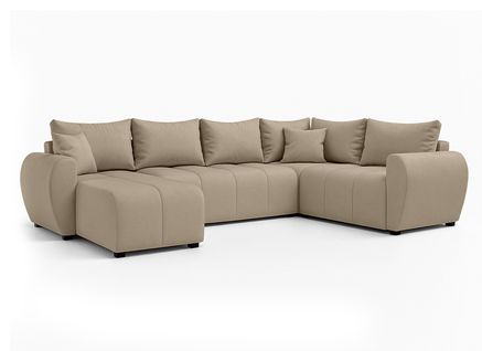 Canapé Panoramique Droit En Tissu Marron Malatya U 303/208/82 Cm - Avec Coffre Et Fonction Lit