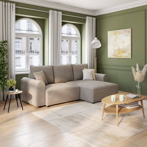 Canapé d'angle méridienne réversible JO tissu velours côtelé beige