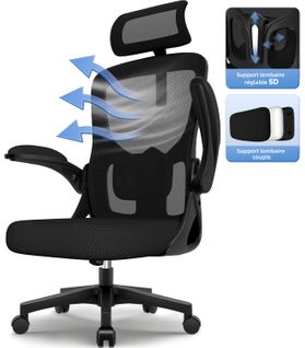 Fauteuil De Bureau Ergonomique, Chaise De Bureau, Lombaire Réglable, Appui-tête Et Accoudoirs, Noir