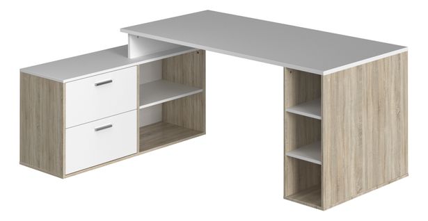 Bureau d'angle WRITE Imitation chêne et blanc