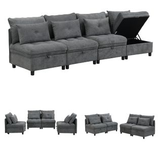 Canapé Modulable, 4 Places, Coffre De Rangement, Revêtement En Tissu