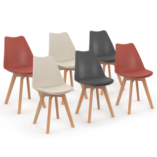 Lot De 6 Chaises Scandinaves Sara Mix Color Gris Foncé X2, Terracotta X2, Beige X2
