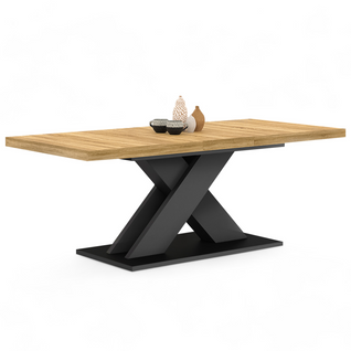 Table à Manger Extensible Rectangle Alicia 6-10 Personnes Bois Et Noir 160-200 Cm